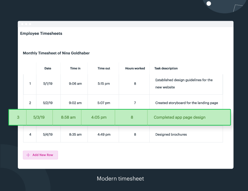 Modern employee timesheet